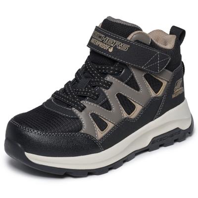Klettstiefel SKECHERS "STORM BLAZER", Mädchen, Gr. 32, blau (schwarz, taupe), Lederimitat, Schuhe Klettstiefel, Freizeitschuh mit waterproof, Größenschablone zum Download