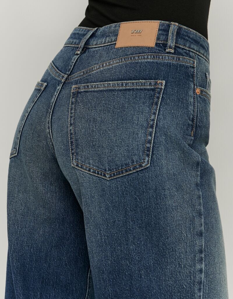 Loose-fit-Jeans TALLY WEIJL "SPADEWACKIE5", Damen, Gr. 34, N-Gr, blau (midschwarz indigowash dirtybeige), Denim/Jeans, Obermaterial: 99% Baumwolle, 1% Elasthan, Abriebeffekte, loose fit lang, Jeans Loose-fit-Jeans, Baumwollmischung, Mid Waist midschwarz i