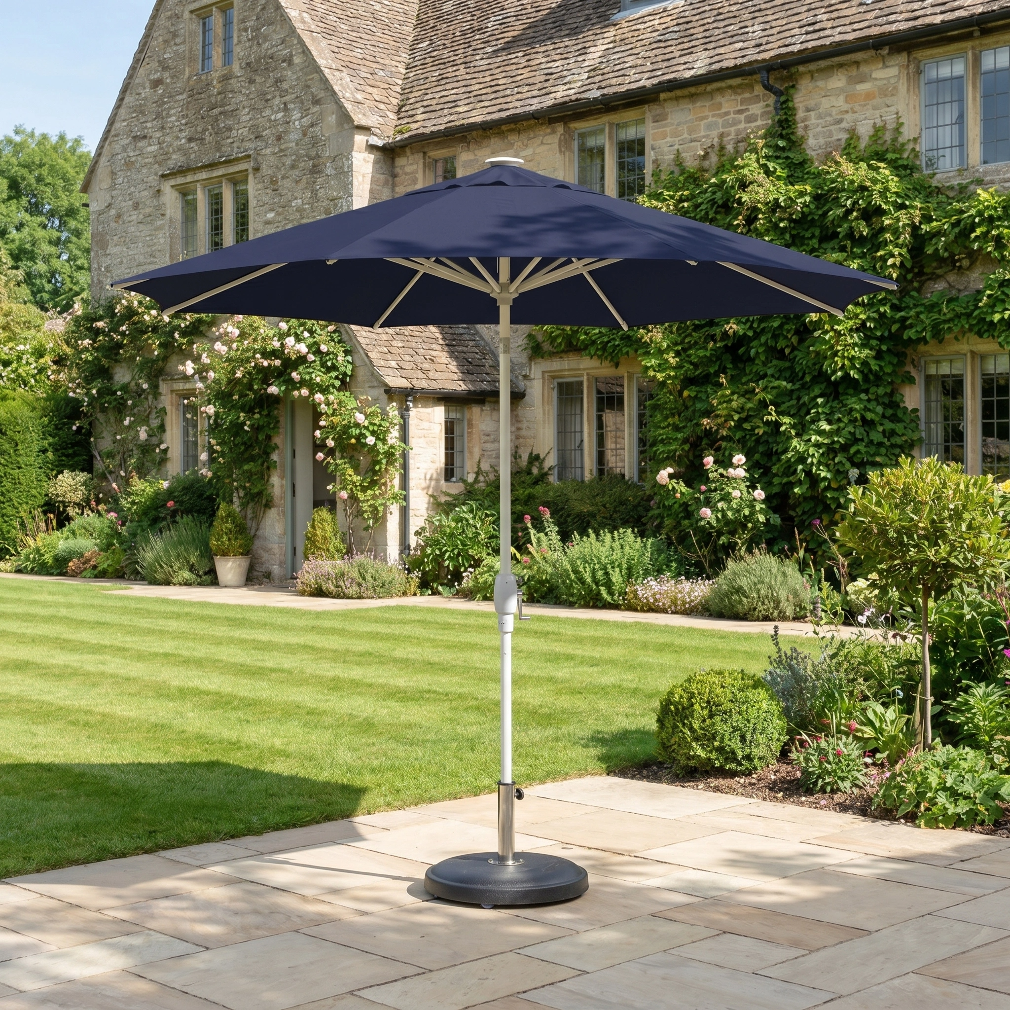 Harbour Lifestyle Zelos 2.5M Round Parasol with LED Lighting in Navy