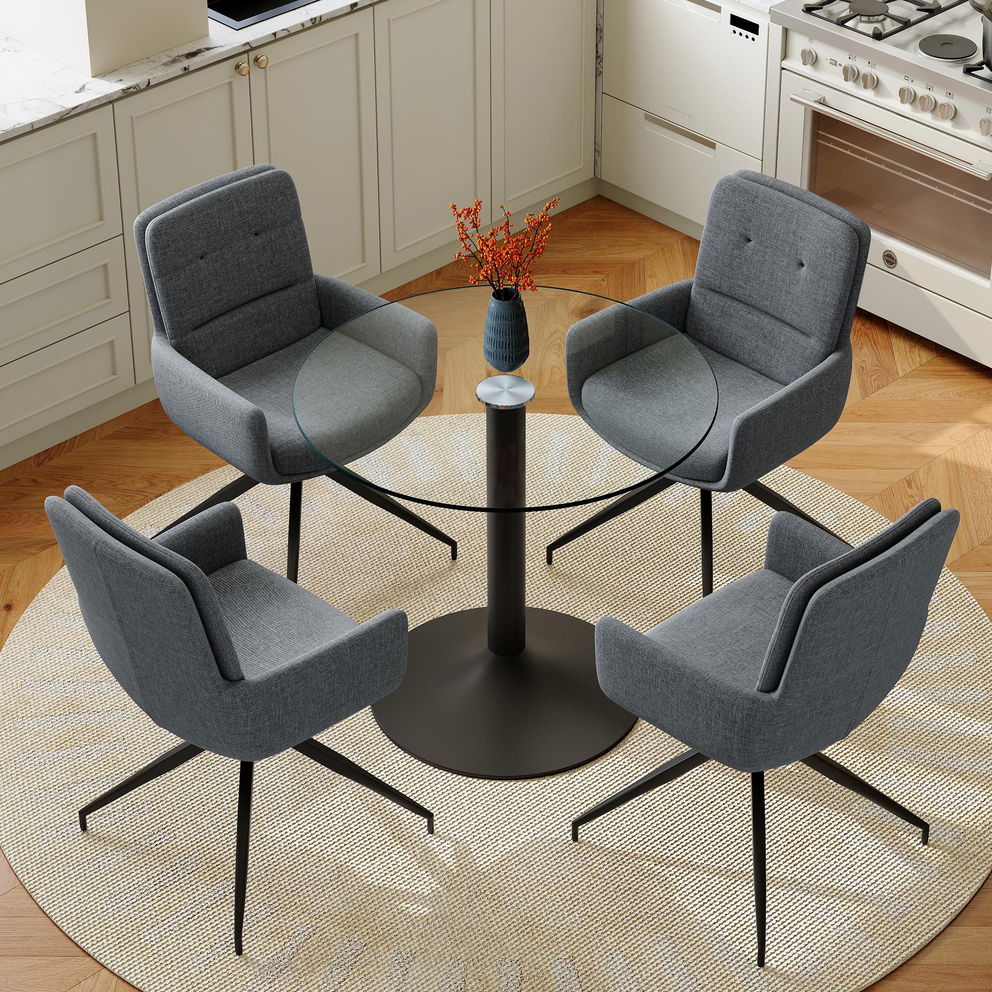 Esstisch quadratisch, UV-Platte, Marmoroptik, Metallgestell, modern (Black,Dark Gray,Transparent)