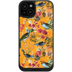 Nivocase Handyhülle für Apple iPhone 15 Plus Hülle NIVOpure Case Schwarz Blumen Dschungel Vogel (Apple iPhone 15 Plus), Smartphone Hülle, Schwarz