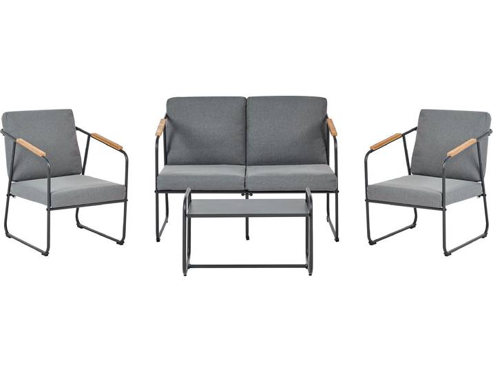 BELIANI Gartensofa Set Aluminium Lounge Set 4 Sitzer mit Tisch Grau Industriell Garten Terrasse Balkon