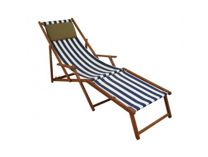 Chaise longue rayé bleu et blanc chilienne bain de soleil pliant repose-pieds oreiller 10-317FKD