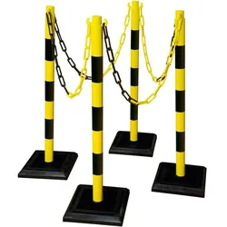 Moravia, Absperrung, GUARDA-PLUS Kettenständer-Set gelb-schw. Bestehend aus: 4 Ständern, 12.5 m Kette