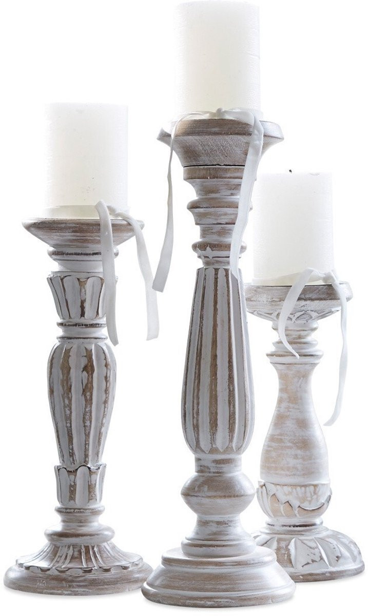 Loberon Folligny Kandelaar set van 3 antiek wit