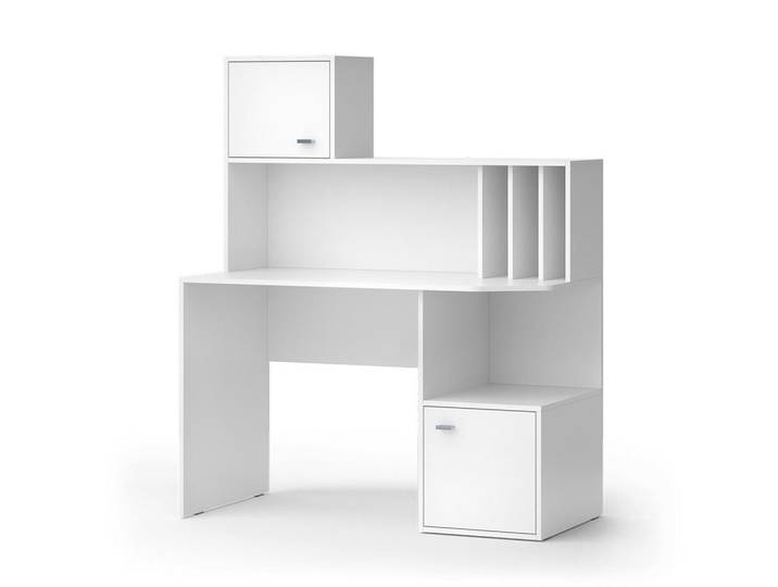 Vicco Schreibtisch Alwin Weiß 115 x 55 cm mit 2 Türen, Holzwerkstoff, 6 Fächer, Rechteckig, 115x76.4x55 cm, Büromöbel, Schreibtische, Bürotische