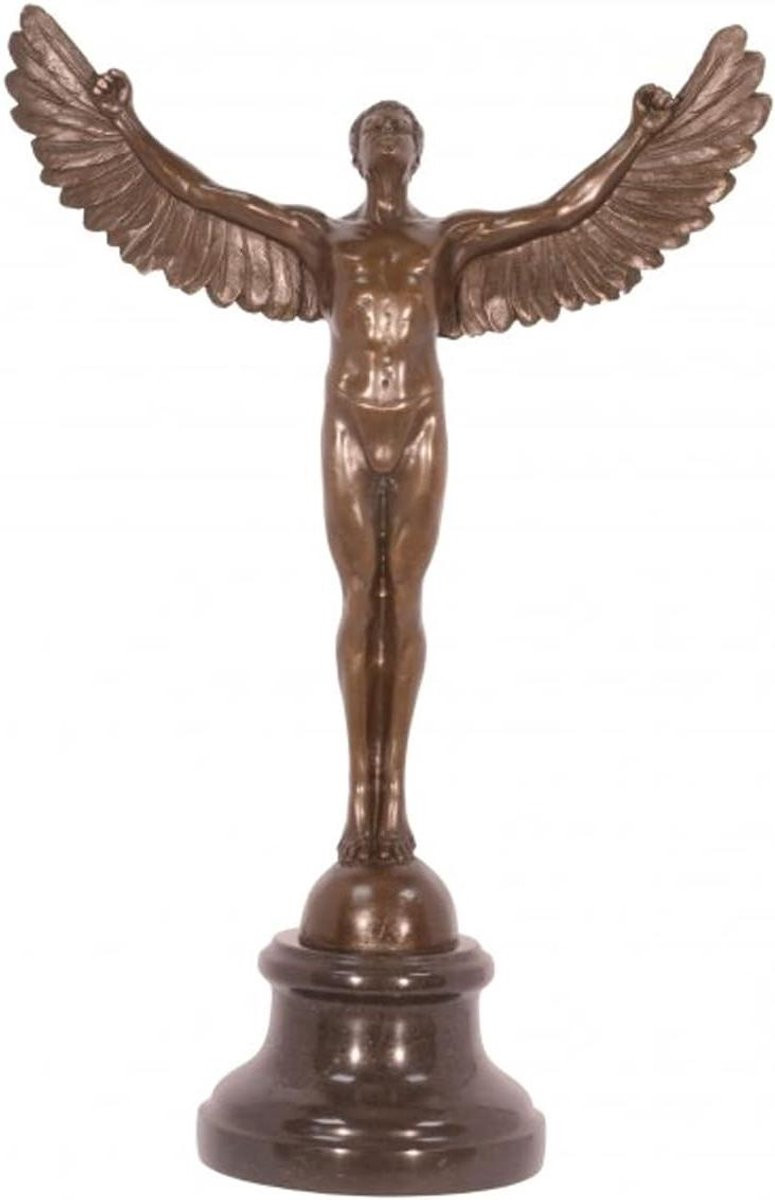 Bronzen Icarus Sculptuur met Natuurstenen Voet - Interieur Decoratie - Hoogte: 415 cm - Brons