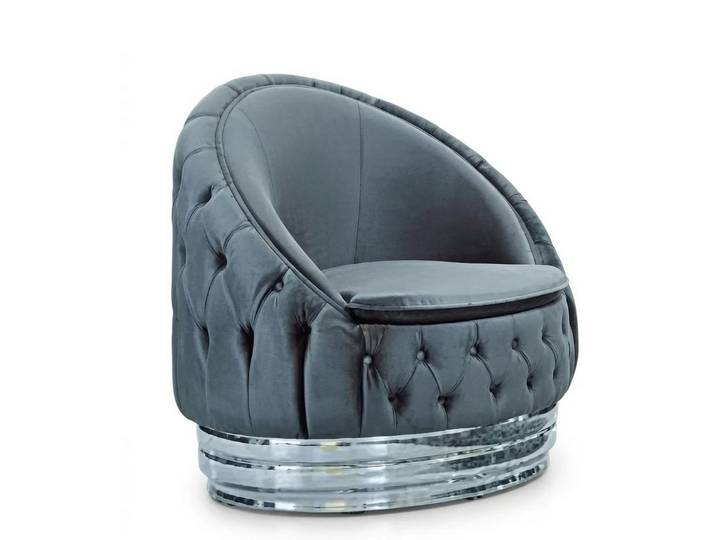 JVmoebel Cocktailsessel Runder Grauer Chesterfield Polstersessel Exklusive Verarbeitung (1-St), Made in Europa