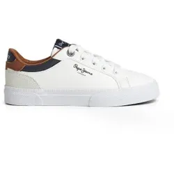 Pepe Jeans für Jungen. PBS30569 Kenton Court Leder Turnschuhe weiß (36), Wohnung, Schnürsenkel, Lässig, Kinderbekleidung