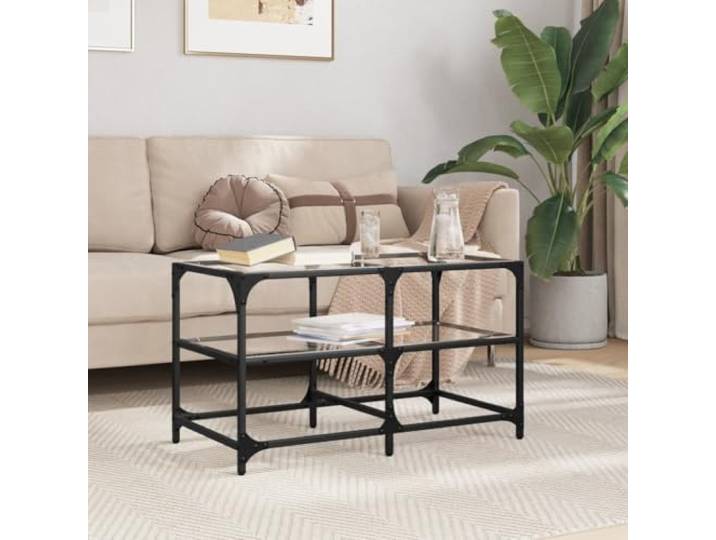 HEFZGDB Couchtisch mit Glasplatte Transparent 78,5x40x45 cm Stahlgestell, Langlebiger Wohnzimmertisch mit Edelstahlgestell und robuster Glasplatte für Stabilität, Moderner