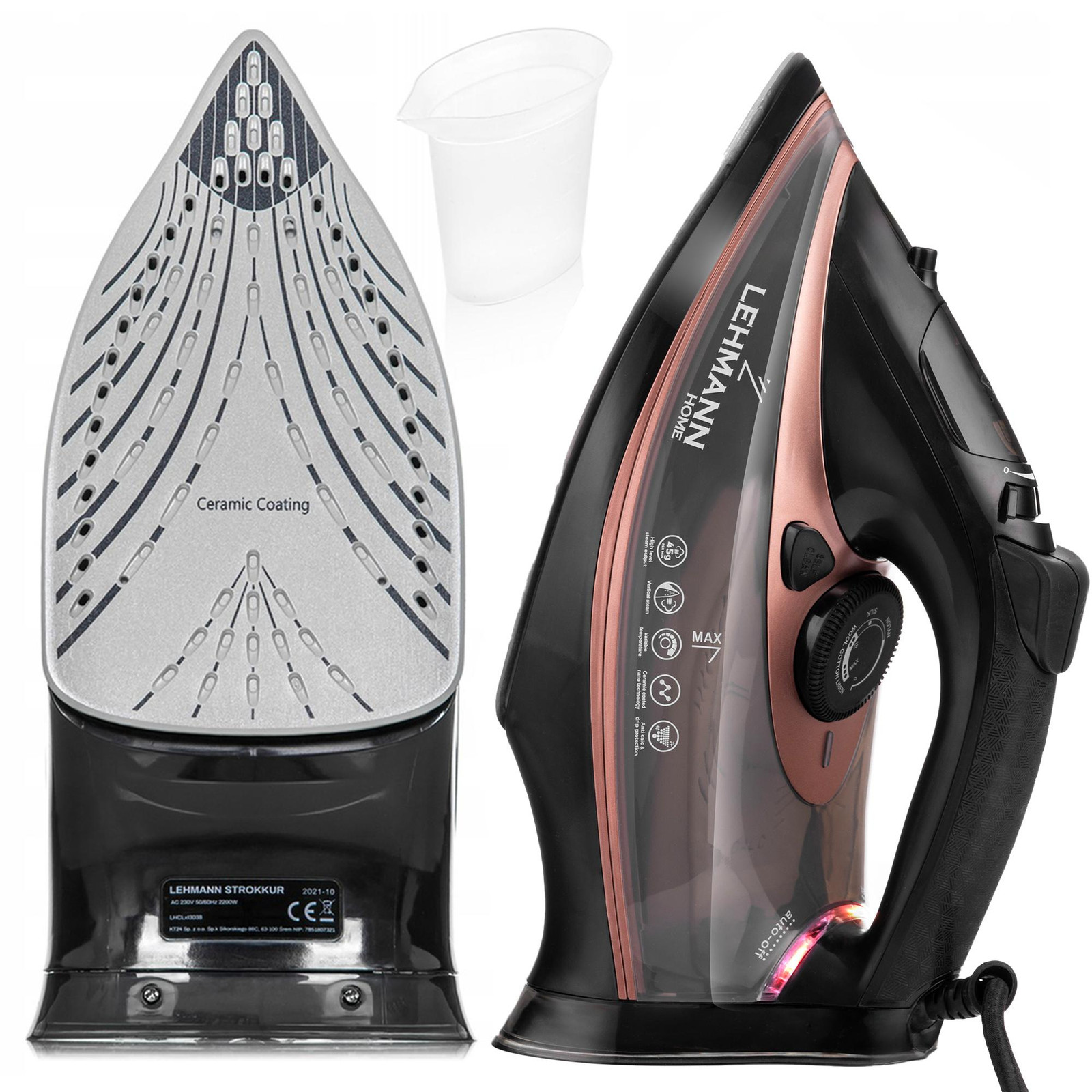 LEHMANN stoomstrijkijzer met keramische zool, 3000W, stoomstoot tot 140 gram en verticale stoomfunctie