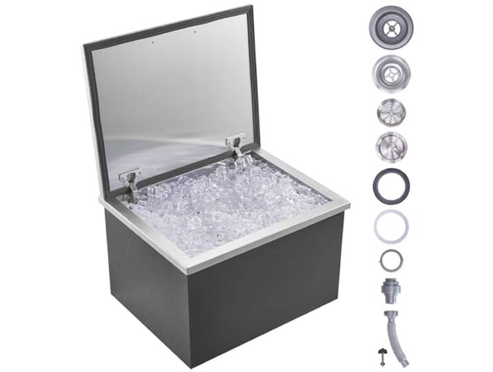 VEVOR Edelstahl Eiskübel, Gewerbe Eiskübel mit Scharnierdeckel, Outdoor Küche Eisbar, für kalten Wein und Bier