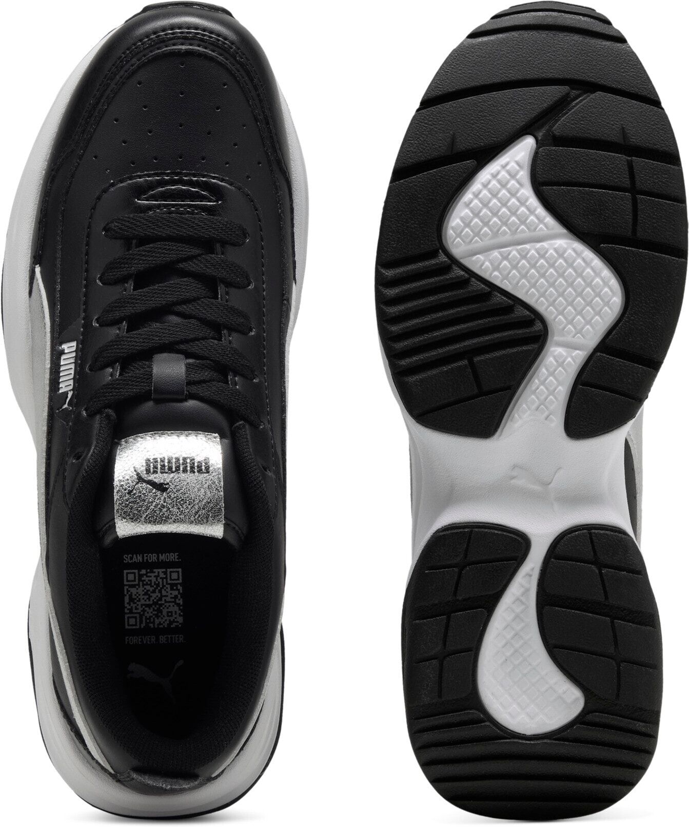 Sneaker PUMA "CILIA MODE METALLIC WHISPER", Damen, Gr. 38, Textil, schwarz-weiß (puma schwarz, puma silber, puma weiß), Synthetik, Schuhe Sneaker, mit Textil-Innenfutter, mit Schnürverschluss, aus Synthetik