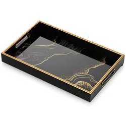 IvoQ Luxus Tablett – Schwarz & Gold – Stilvoll & Langlebig – 45x30 cm