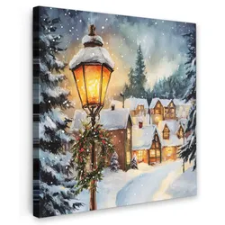 LEINWANDBILD Weihnachtsdorf - Häuser - Schnee - Weihnachten Deko Groß 90x90 cm