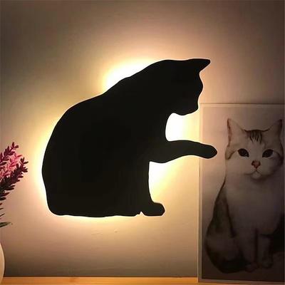 Led sensor nachtlicht tier katze sound control schatten lampe projektion licht wand licht für kinder schlafzimmer hause dekoration