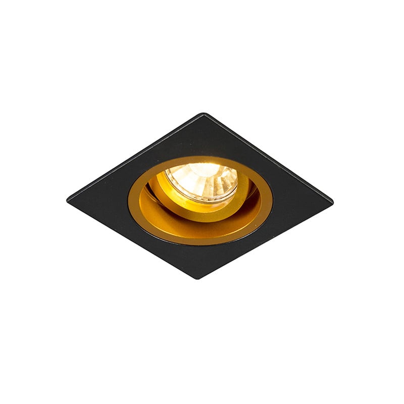 Qazqa Smart inbouwspot zwart met goud vierkant incl. Wifi GU10 LED