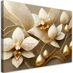 LEINWANDBILD 3D Blumen Glamour Gold 100x70cm