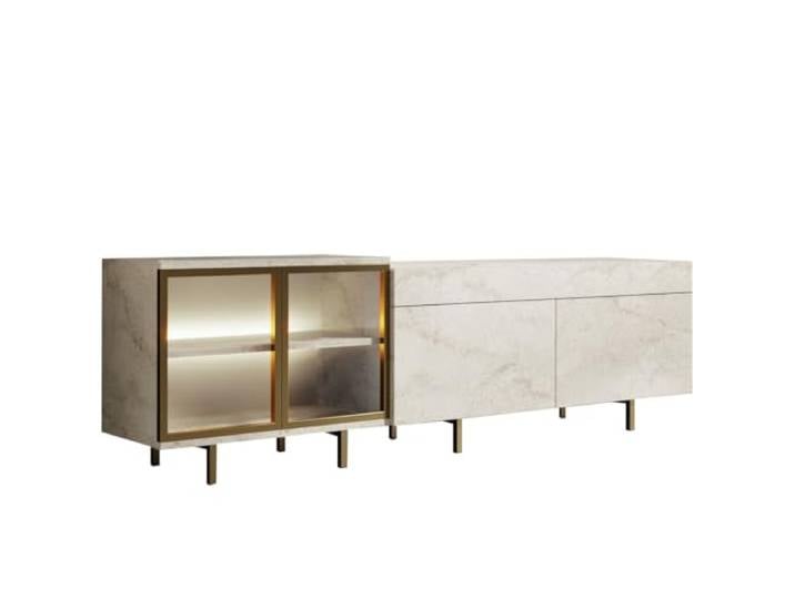 Hanah Home Modern TV Stand with Lighting System, Cream & Gold, 190 cm 100% Melamine Coated, Metal Legs, Remote Control, Wall-Mountable, Elegant Design