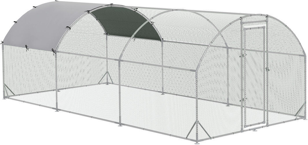 PawHut Walk-In Chicken Run Galvanised Chicken Coop with Cover 5.7 x 2.8 x 2m Silver 15.96m²