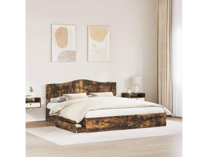 SKTQYQO Bett mit Stauraum, Eichengrau, 180 x 200 cm Technisches Holz, ausziehbare Schubladen, einfache Montage, modernes Design