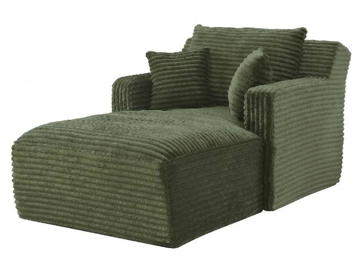 Modulares Schlafsofa im Stil eines Chaiselongue, bezogen mit grünem Rippenvelours, ohne Montage erforderlich