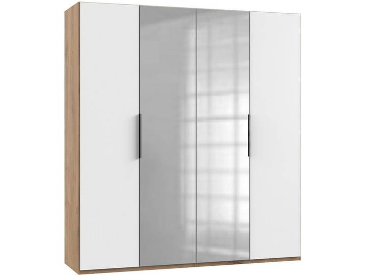 Mid.you Drehtürenschrank Wimex Level 36A, Weiß, Eiche, 2 Fächer, 200x216x58 cm, BQ - Bündnis für Qualität, Made in Germany, DIN EN ISO 9001, umfangreiches Zubehör erhältlich, in verschiedenen Größen Holzdekoren Schrankfront mit Spiegel, Schlafzimmer, Kleiderschränke, Drehtürenschränke