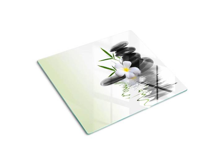Tulup Glasplatte 60x52 cm Zen-Steine, Weiß, Glas, 60x0.4x52 cm, Küchen, Küchenelektrogeräte, Herde, Herdabdeckplatten
