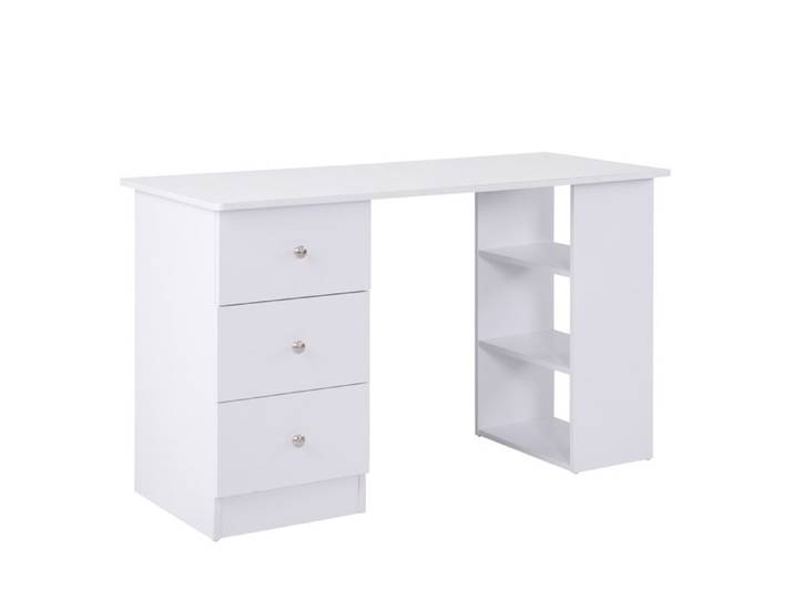 Bureau Informatique Table Informatique Meuble de Bureau pour Ordinateur 3 Tiroirs 2 Etagères MDF 120 x 49 x 72 cm Blanc