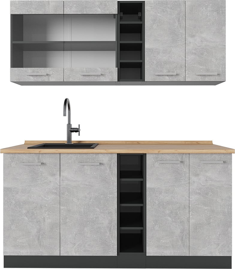 Vicco R-Line Eenpersoonskeuken Beton/antraciet 160 cm zonder werkblad, Model 53592