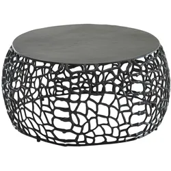 COUCHTISCH Aluminium Rund mit Ast-Struktur, Schwarz 66x66x30 cm