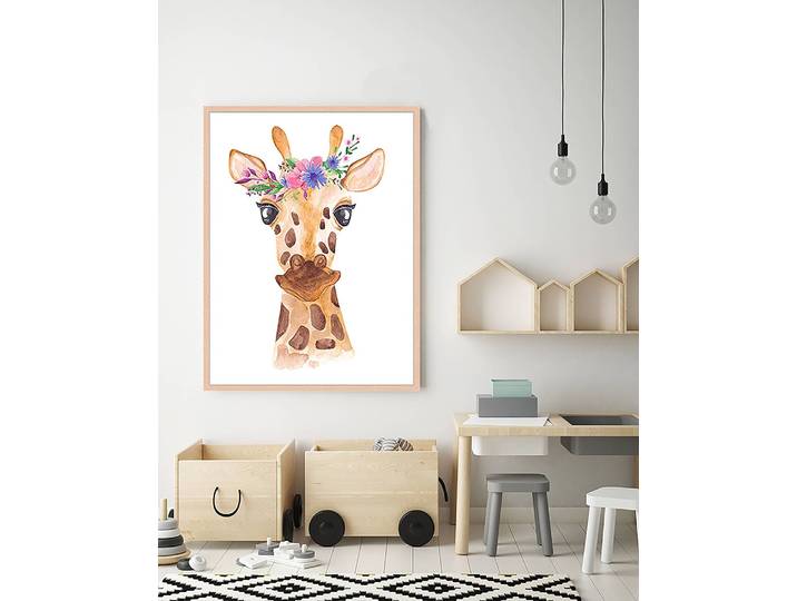 Tableau déco Watercolor Giraffe 63 x 83cm Multicolore