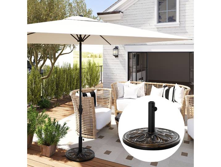 Outsunny Pied Parasol Ø48cm Ciment HDPE Noir Doré