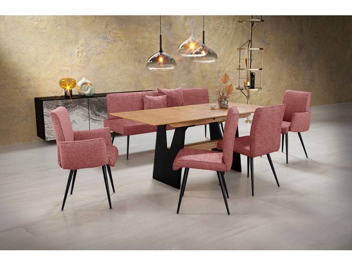 Essgruppe K+W KOMFORT & WOHNEN Giacomo I , rot (coral), H:87cm T:62cm, Sitzmöbel-Sets, Essgruppe, 2 Stühle und 2 Armlehnenstühle, Polsterbankbreite 200cm oder 177cm