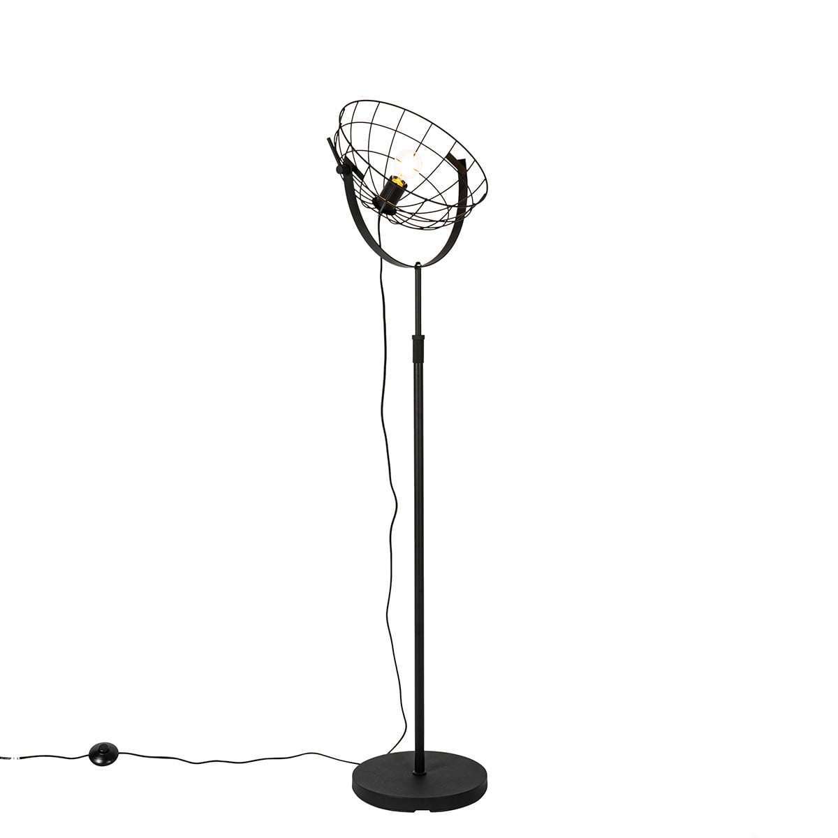 Qazqa Industriële Vloerlamp Zwart - Dimbaar en Verstelbaar - Metaal