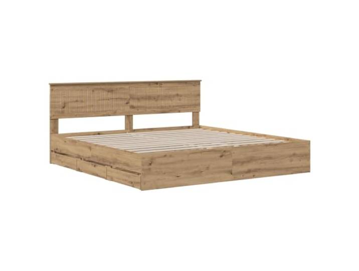 KTHLBRH Artisan Oak Bett mit Stauraum und Kopfteil, 180 x 200 cm Technisches Holz, versteckte Schubladen, feste Holzleisten, quadratische Beine, Schlafzimmer