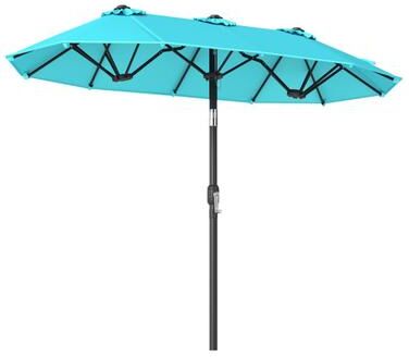 Costway Double-Sided Patio Umbrella with Push Button Tilt Crank Handle-Turquoise