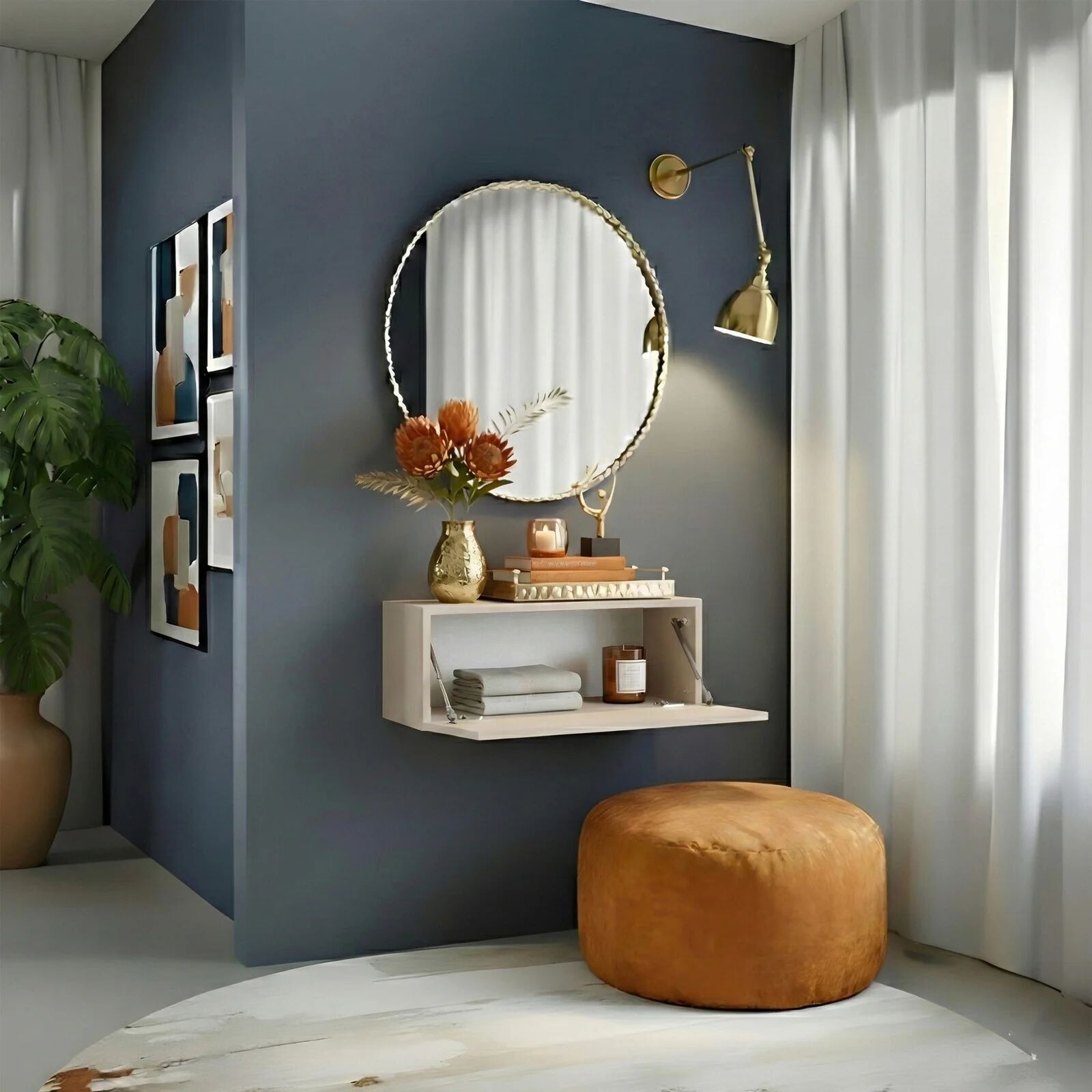 garneroarredamenti Pensile da parete orizzontale 69x29h cm 1 anta reversibile beige Sunset