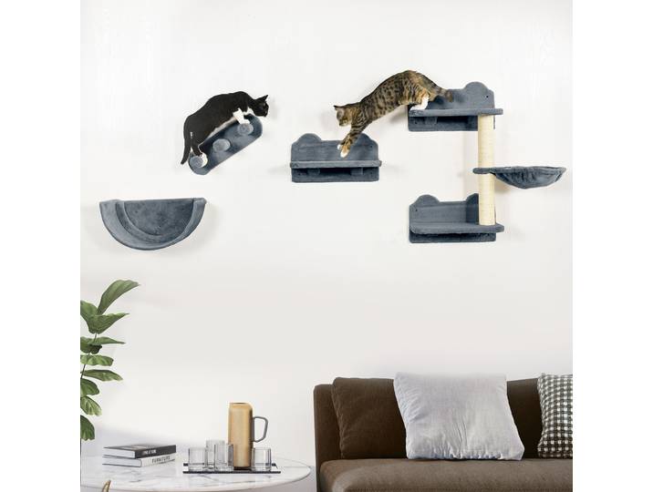 PawHut Arbre Chat Mural Sisal Peluche Gris