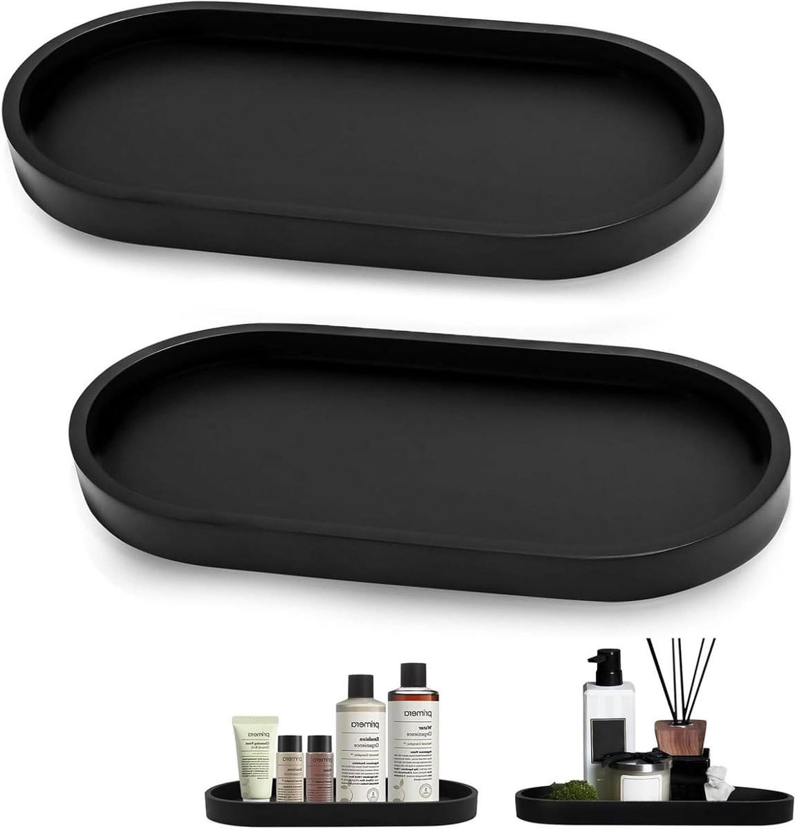 Stijlvolle Zwarte Badkamer Tray Set - Ovalen Silicone Decoratie voor Badkamer, Keuken en Woonkamer