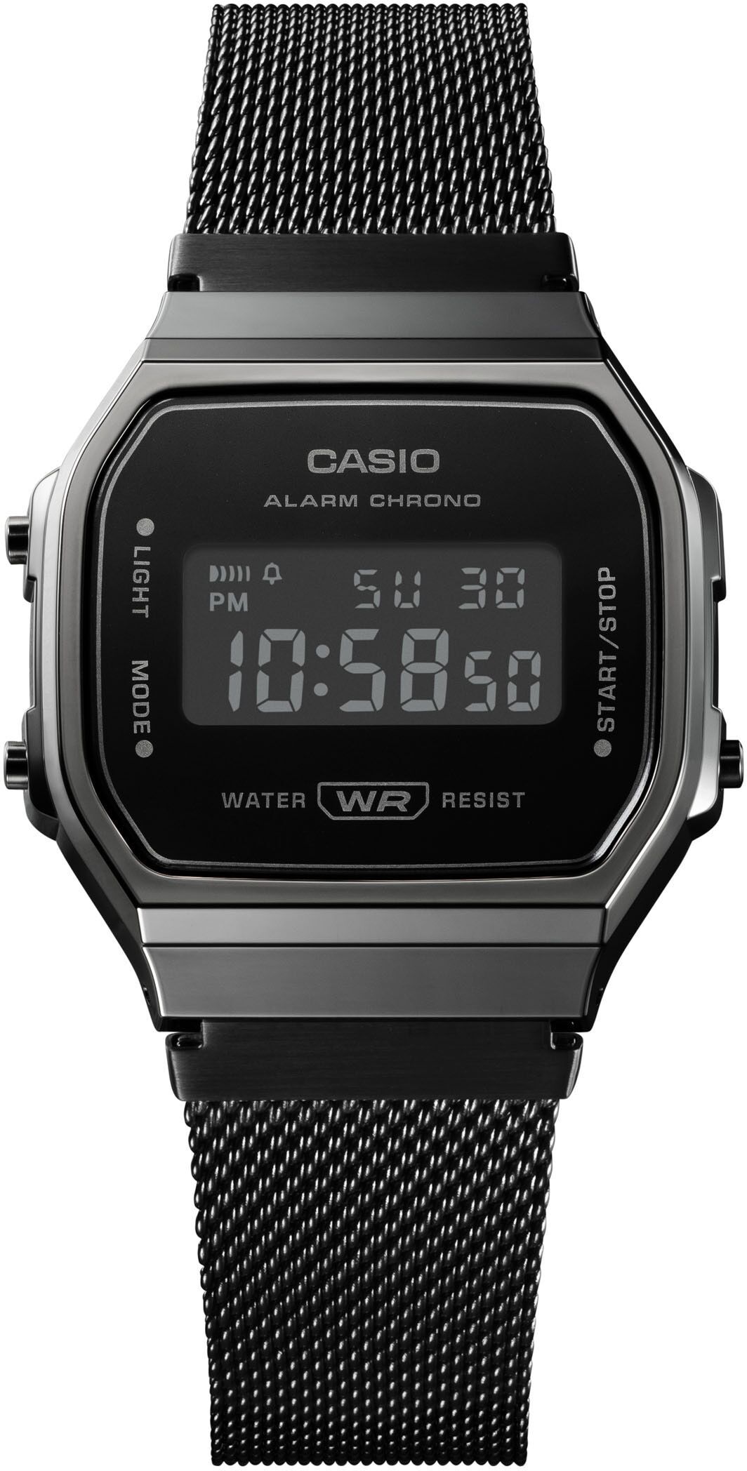 Chronograph CASIO VINTAGE, schwarz (schwarz, schwarz), Armbanduhren, Damen, Chronograph, Quarzuhr, Armbanduhr,Damenuhr, Herrenuhr, Digitaluhr, Edelstahlarmband