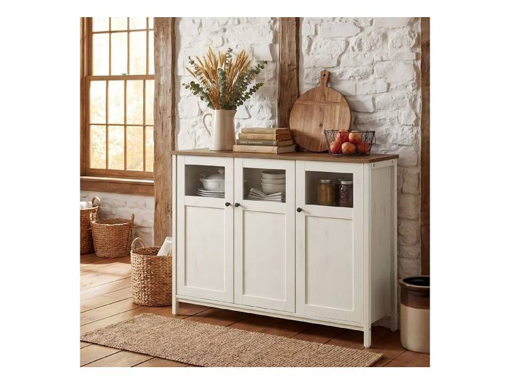 VASAGLE Sideboard Küchenschrank (Aufbewahrungsschrank, Stahlrahmen, Industrie, für Wohnzimmer, Küche, Esszimmer), für Wohnzimmer, Küche, Industriestil, mit Glastüren, Stahlrahmen