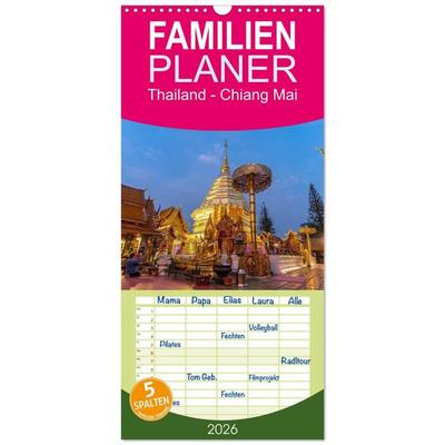 Familienplaner 2026 - Thailand - Chiang Mai mit 5 Spalten (Wandkalender, 21 x 45 cm) CALVENDO