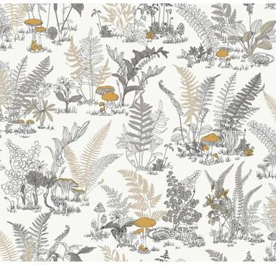 York Wallcoverings Mushroom Garden Toile Neutral & Gold Wallpaper