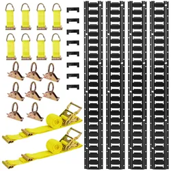 VEVOR E-Track-Zurrschienen-Set, 4er-Pack 2,3 m E-Track-Schienen, 26-tlg., inkl. 2 Ratschengurten & 8 O-Ringen & 8 Zurrgurten mit D-Ring & 8 Endkappen, für Garagen, Lieferwagen, Anhänger, Motorräder