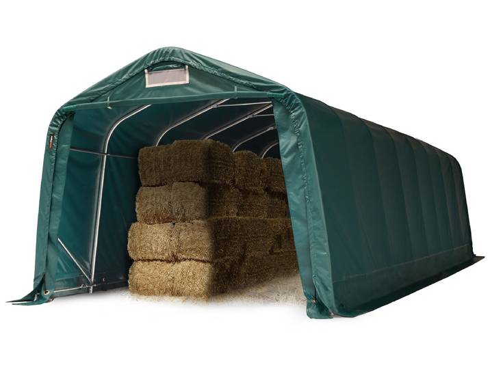 TOOLPORT Abri foin robuste 3\,3x9\,6 m étanche bâche PVC 800N\, vert\, ancrage pour sol dur