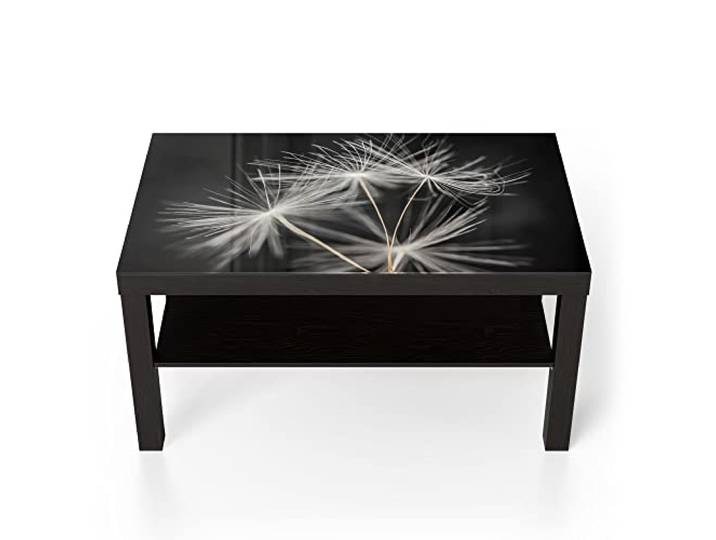 DEQORI Glastisch schwarz groß 90x50 cm Motiv Samen der Pusteblume ausgefallener Beistelltisch aus Glas Hochglanz Couchtisch fürs Wohnzimmer moderner Couch Tisch mit Design