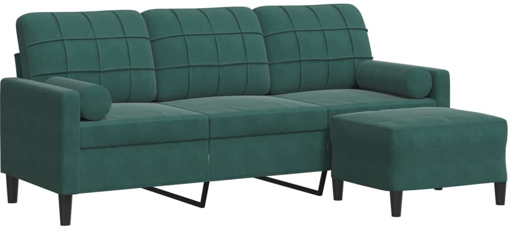 vidaXL Canapé à 3 places avec repose-pieds Vert foncé 180 cm Velours