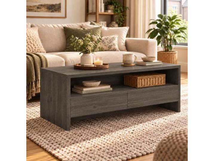 Cedario Couchtisch Holz mit Stauraum, 2 Schubladen & offenem Fach Wohnzimmertisch mit 2 Schubladen und offenem Fach, in 5 Größen und mehreren Farben für flexiblen Stauraum modernes Wohnen