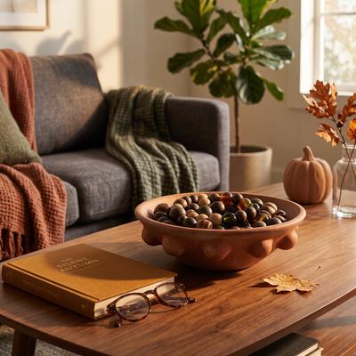 Sagebrook Home "Rustic Textured Round Terracotta Bowl - 13"", Orange - 13.0"""